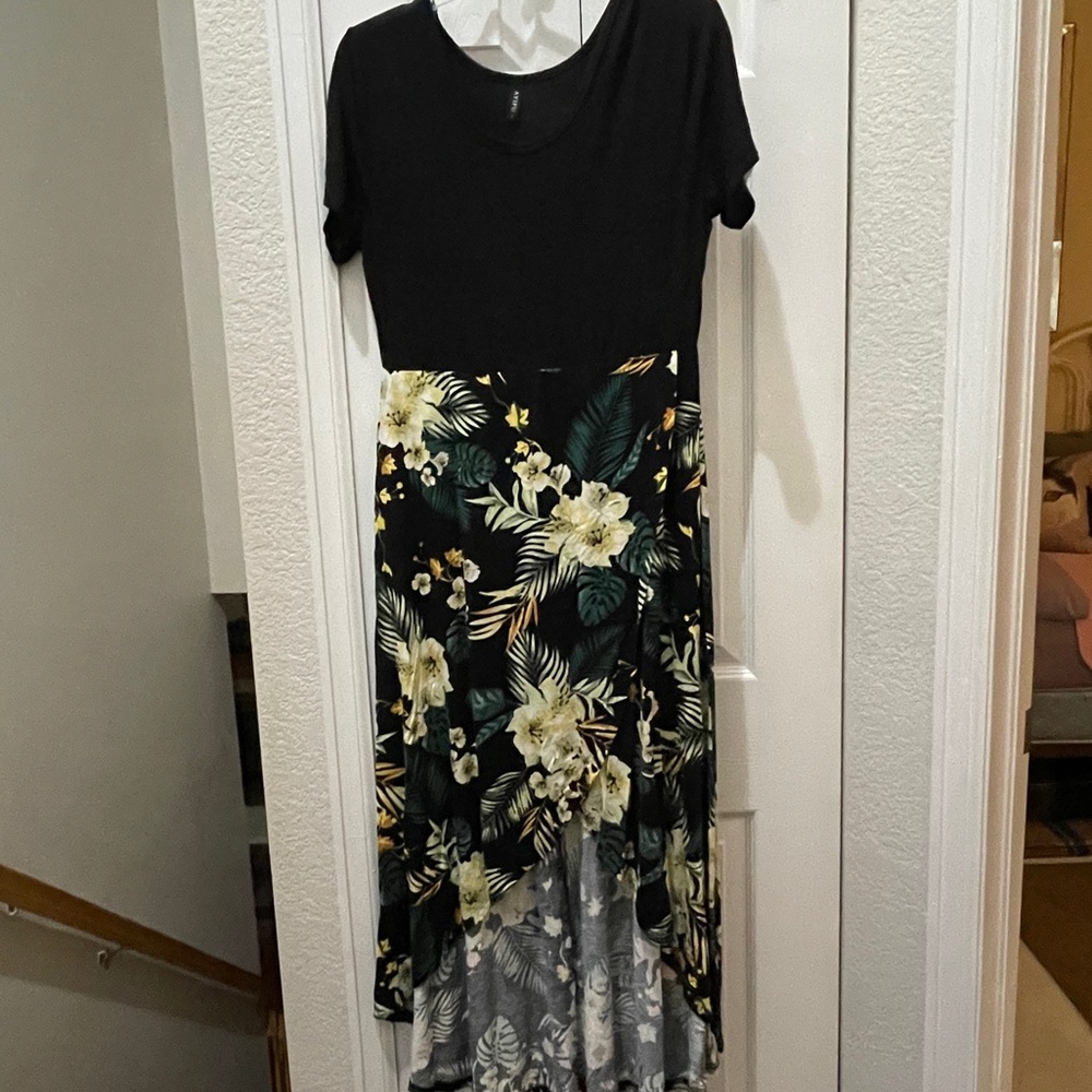 Tropical Black and Green High Low Dress